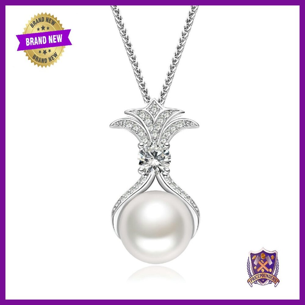 925 Silver Pearl Pendant Necklace With Moissanite Crown Design